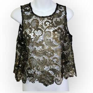 Nwot Sans Souci Gold And Black Top lace see through size L